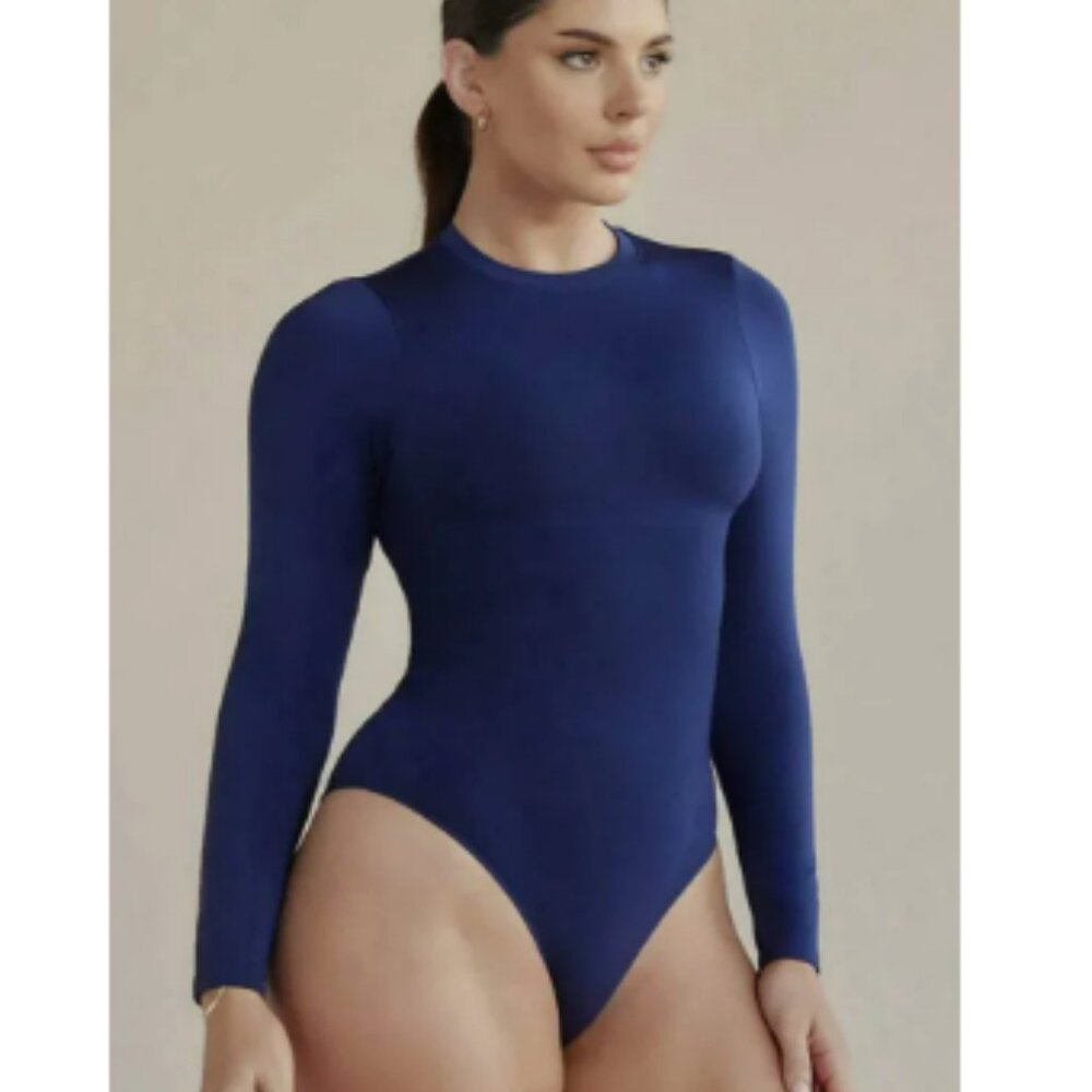 Pinsy Blue Long Sleeve Crew Neck Butter Sculpt Seamless Shapewear Bodysuit- XL